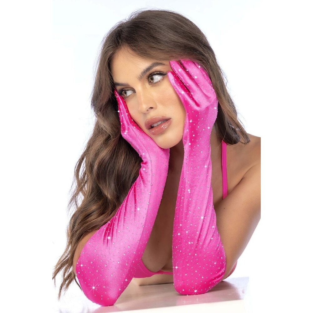 Mapale Pink Satin Rhinestone Opera Gloves One Size